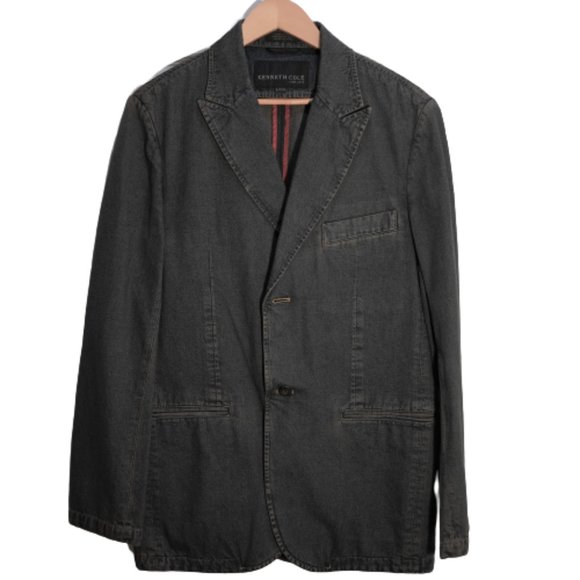 Kenneth Cole Men's Notch Lapel 2 Button Single Breasted Denim Jacket Gray Small - Picture 1 of 4